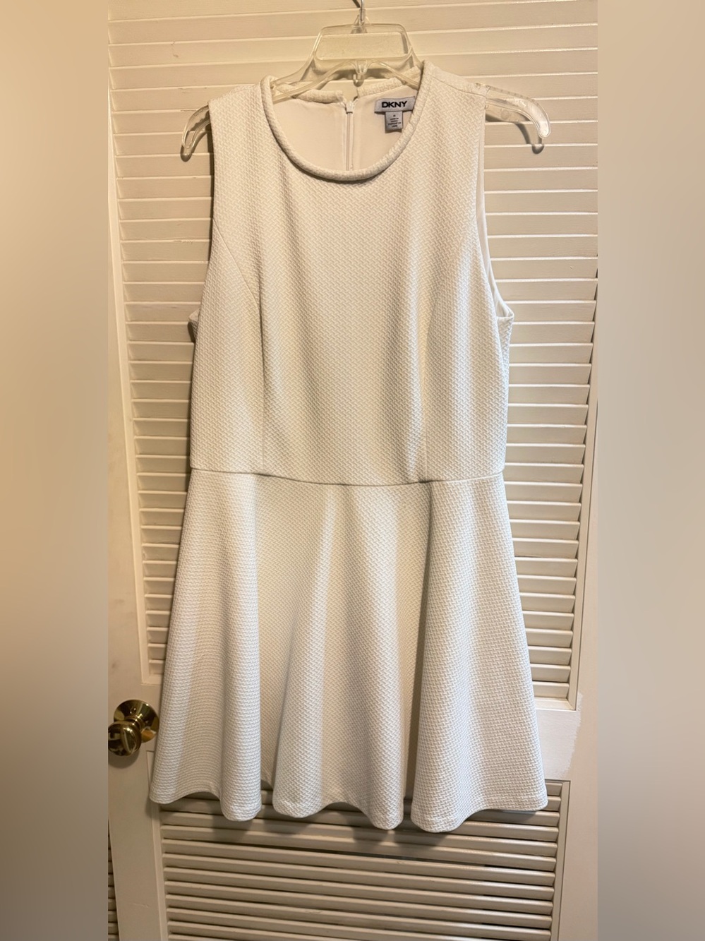 DKNY. Sleeveless Textured Fit-and-Flare Dress in White